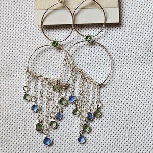 Sparkly Double Hoop w green/blue sparkles earrings